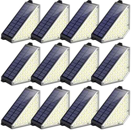 TECKNET Solar Step Lights for Outside, 2 Modes Brightness Adjustable, 24 LEDs Solar Stair Lights Outdoor, IP67 Waterproof Deck Light for Yard, Porch, Front Door, Patio, Garden