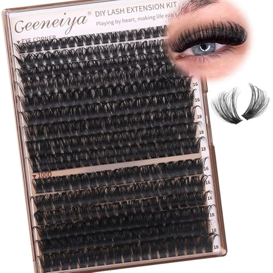 Geeneiya Volume Lash Clusters Eyelash Clusters DIY Lash Extension D Curl Eyelash Extensions,10-14mm Eye Corner Individual Eyelashes and 16-18MM Cluster Lashes