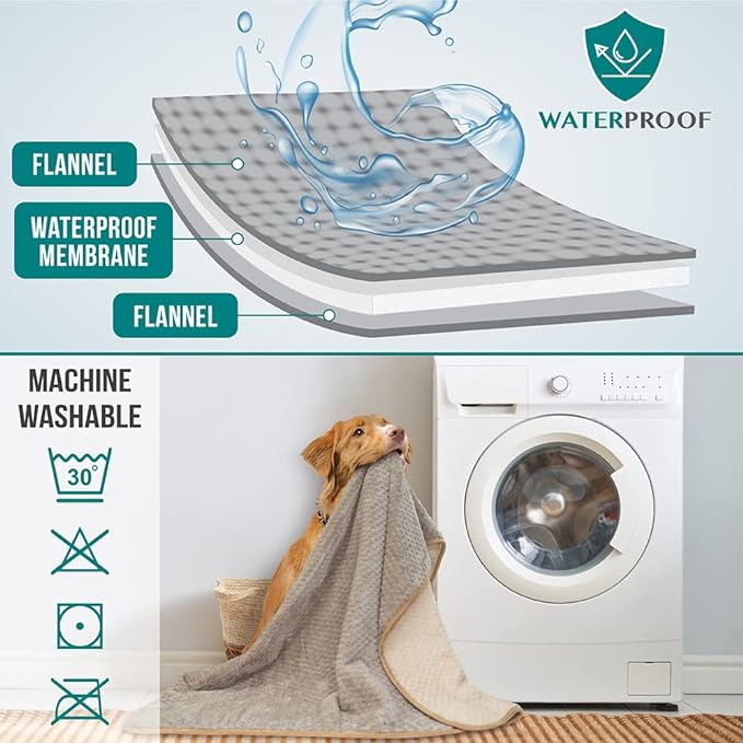 PetAmi Waterproof Dog Blanket, Leakproof Puppy Blanket for Small Medium Dog, Furniture Sofa Couch Cover Protector, Fleece Pet Throw Indoor Cat Kitten, Reversible Washable Soft Plush, 24x32 Taupe Beige