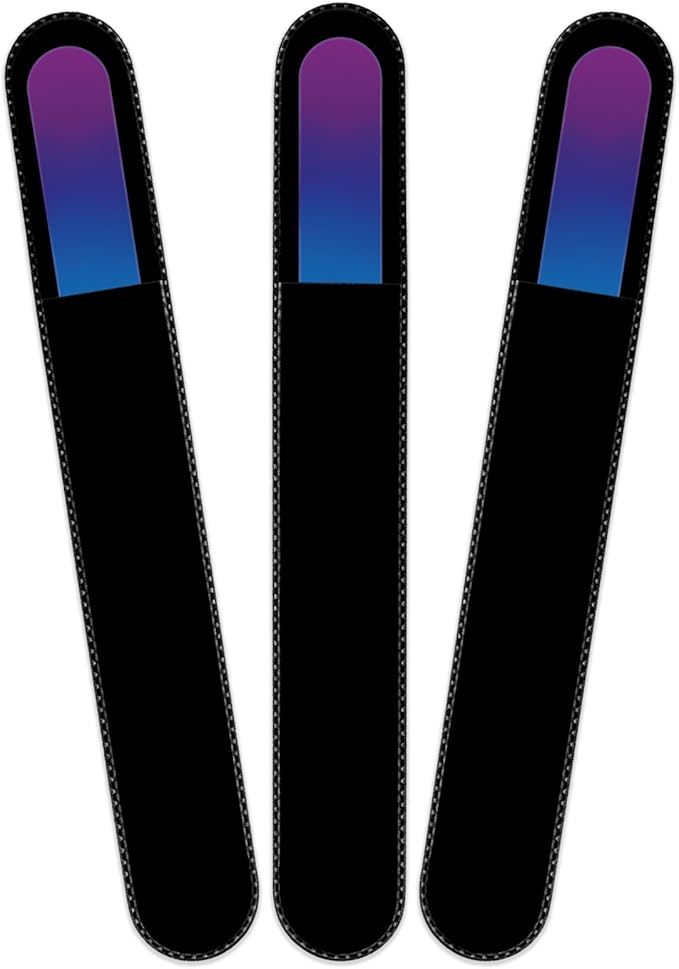 Mont Bleu Rainbow Crystal Nail File in Black Pouch - Large/Professional Size - Czech Tempered Glass - Handmade in Bohemia (Czech Republic)