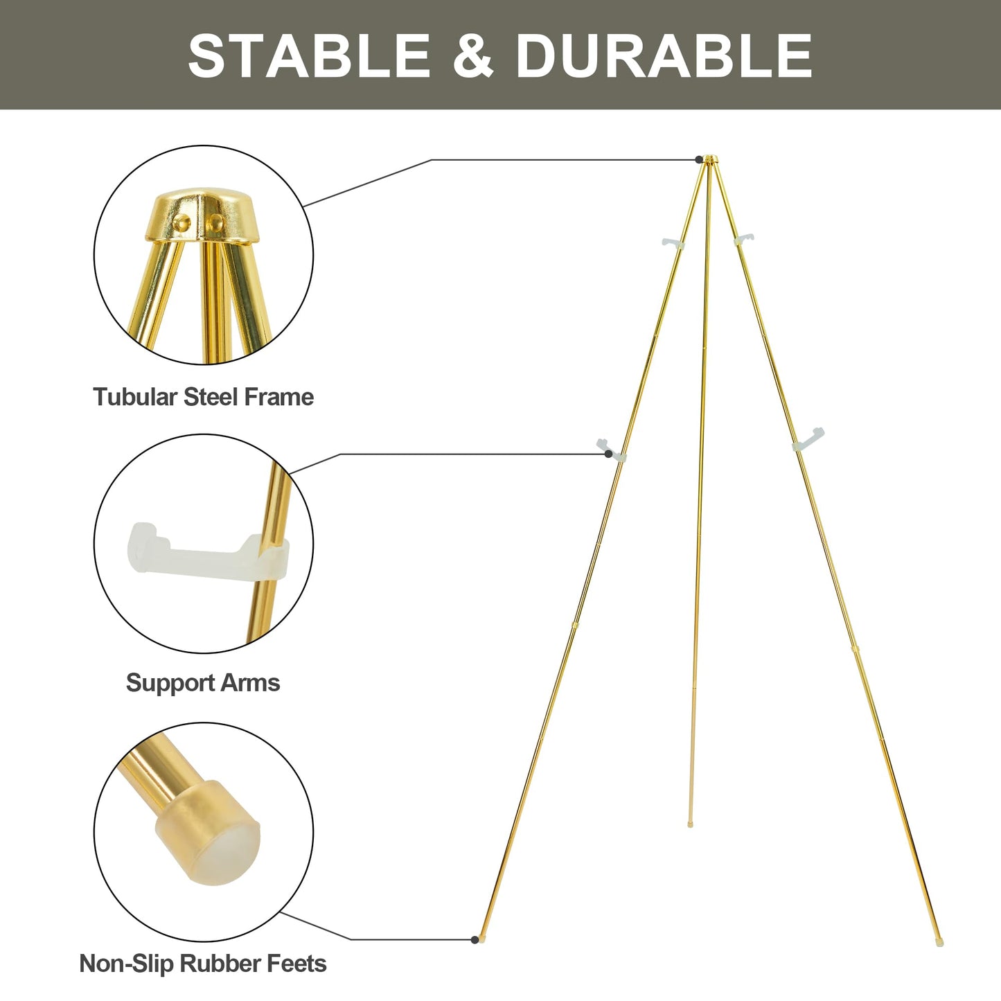 DANMO Easel Stand for Wedding Sign Poster 63'' Instant Display Floor Adjustable Metal Art Easel Gold