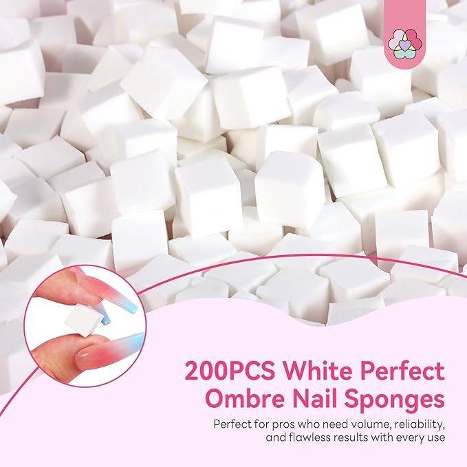SAVILAND 200PCS Nail Sponges for Ombre: Soft Nail Art Sponges With Grabbing Pen Ombre Sponge French Tip Tool Professional Nail Art Kit Accessories Supplies for Aura Gradient Blooming Nails