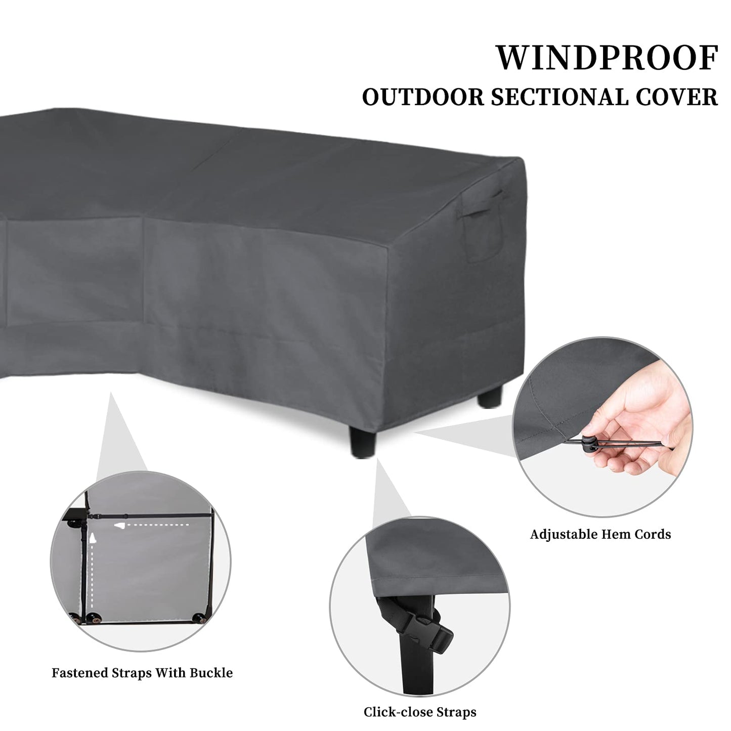 Easy-Going Patio V-Shaped Sectional Sofa Cover, Waterproof Outdoor Sectional Cover,Heavy Duty Garden Furniture Cover with Air Vent 100" L (on Each Side) x 33.5" D x 31" H, Dark Gray