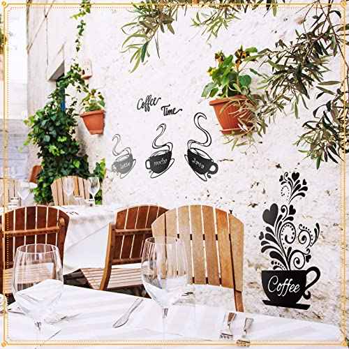 Chinco 5 Pieces Coffee Cup Wall Stickers Kitchen Wall Decals Black Coffee Mug Latte Java Mocha Sticker Kitchen Decor for House Art Home Bar Station