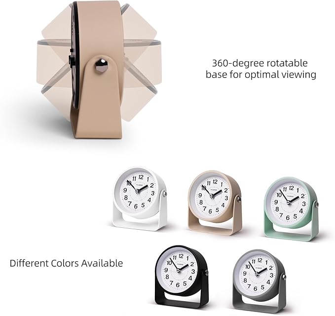 TIMESS Analog Alarm Clock, Silent Non-Ticking Quartz Movement, Battery-Operated with Snooze & On-Demand Light, Easy to Set Gentle Wake Bedside Desk Clock, Ideal for Home, Travel, Office (Yellow)