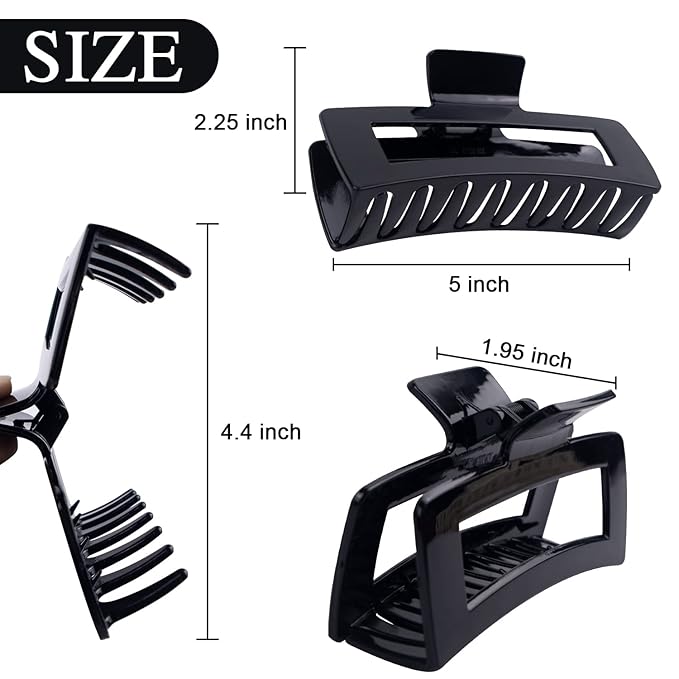 4 Pack Extra Large Hair Claw for Women, 5'' Strong Hold Bright Clamps for Thick and Long Hair, 90's Non-slip Square Jaw Clips for Curly Hair,