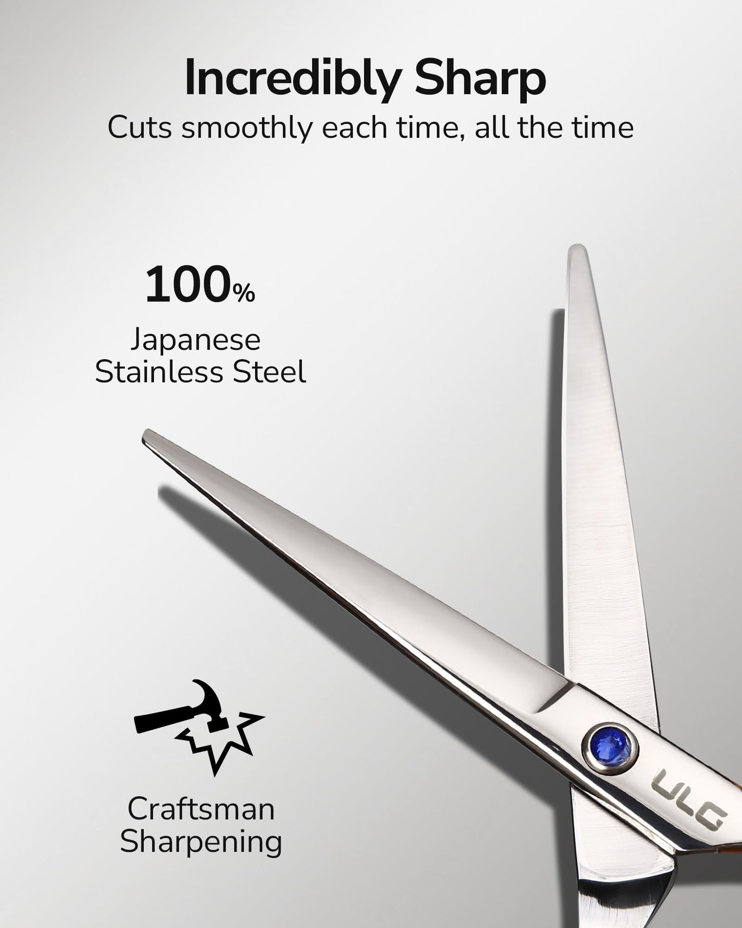 Hair Cutting Scissors for Left Hand, ULG Left-Handed Professional Hair Scissors 6.5-Inch Razor Edge Barber Shears for Salon and Home Hair Cutting Made of Japanese Stainless Steel, Blue Fingerhole Ring