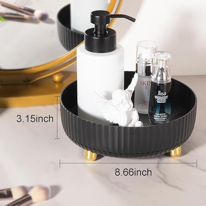 Anyoifax Makeup Perfume Organizer Tray 360 Degree Rotating Lazy Susan Skincare Lotion Organizer Spinning Cosmetics Storage for Dresser, Vanity, Bathroom Countertop, Small Black