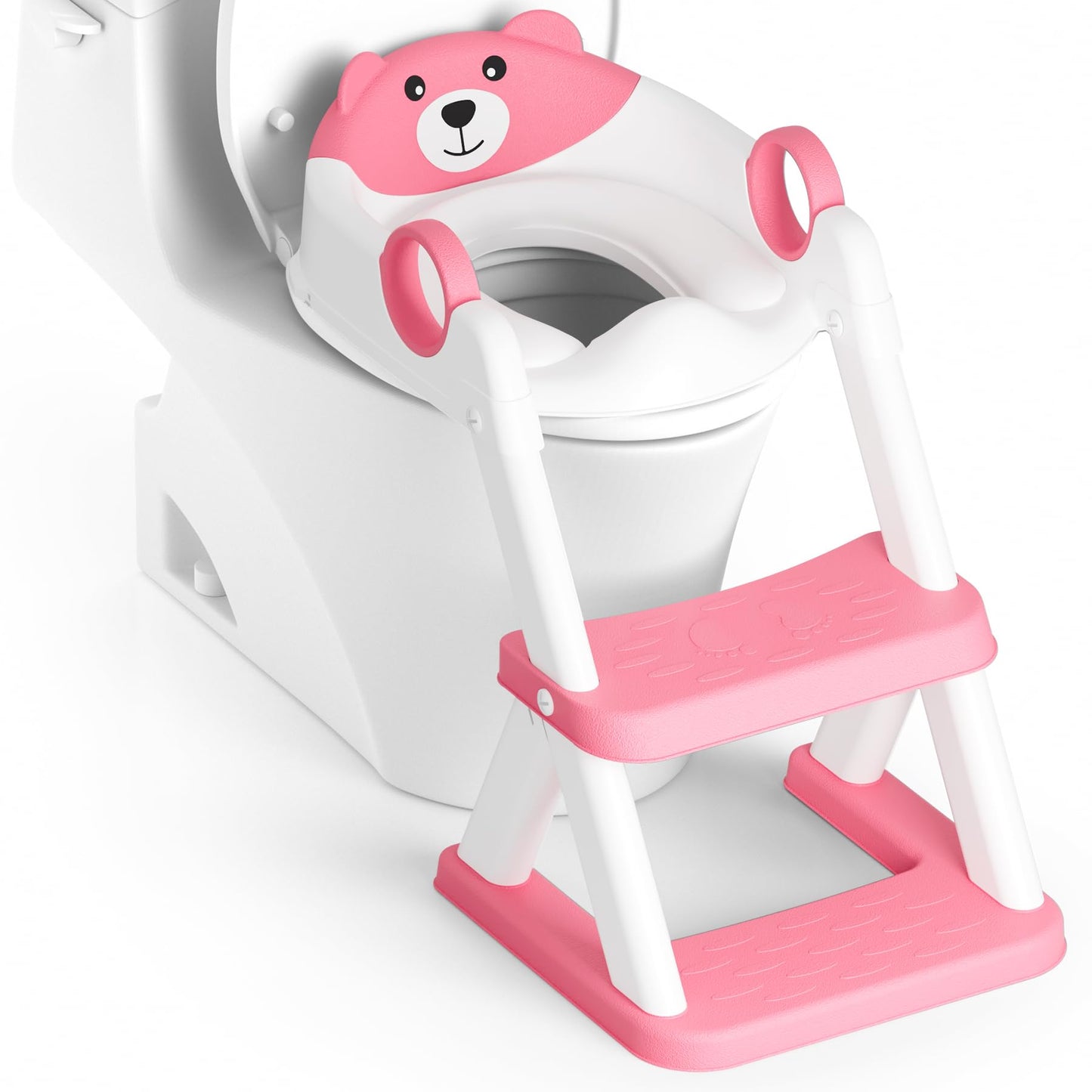 Rabb 1st Potty Training Seat, Upgrade Toddler Toilet Seat for Kids Boys Girls, 2 in 1 Potty Training Toilet, Splash Guard Anti-Slip Pad Step Stool(Bright Pink)