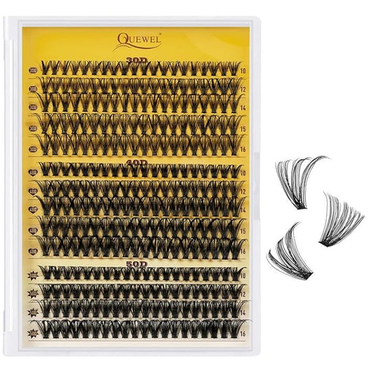 QUEWEL Lash Clusters, Cluster Lashes 30D+40D+50D Eyelash Clusters D Curl Individual Lashes 10-16mm Cluster Eyelash Extensions Create Kinds of Beauty Look (DH-30D+40D+50D)