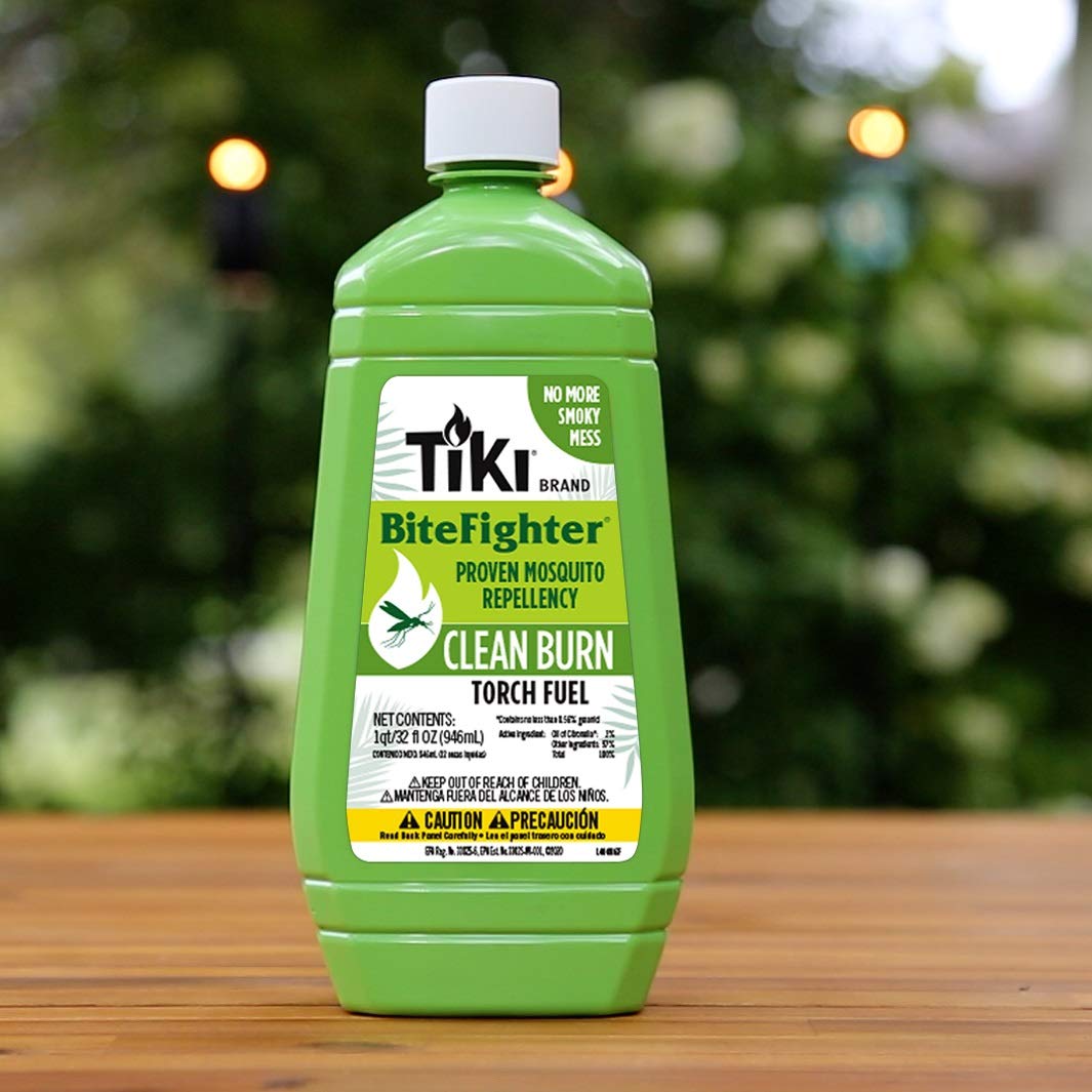 TIKI Clean Burn Mosquito Repellent Torch Fuel – 1/4 Gallon (32 oz.), Smokeless & Low-Soot Citronella, Mosquito Repellent, Plant-Based Formula for Outdoor, Patio, Garden & Backyard Torches