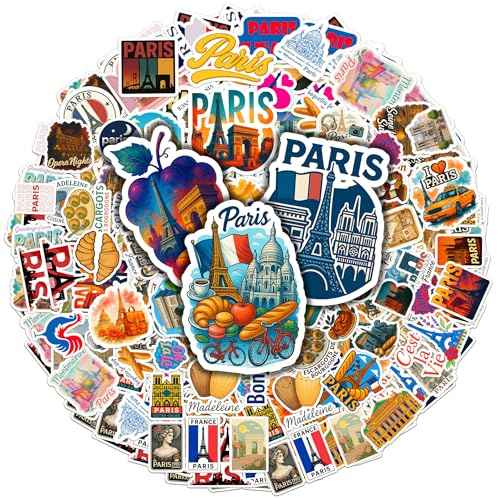 100PCS Paris Stickers Pack Travel Vinyl Waterproof France Sticker for Kids Teens Adults Aesthetic Decal Decorative Funny Car Bumper Decals Water Bottle Helmet Phone Birthday Gift