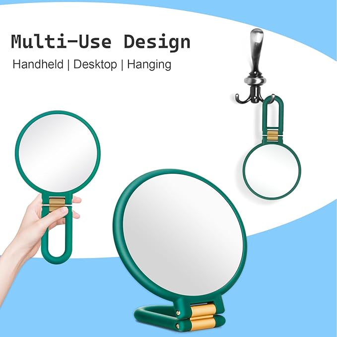 30x Magnifying Mirror, Travel Hand Mirrors with Handle - Double Side Handheld Mirror with 1X 30X Magnification & Adjustable Handle/Stand, Hand Held Foldable Travel Mirror for Makeup(Army Green)