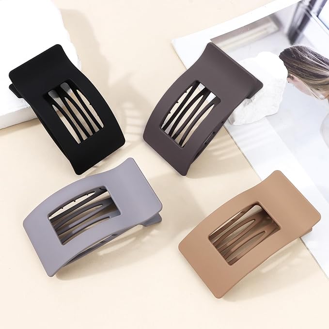 Velscrun Flat Hair Clips for Women Girls, Matte Lay Flat Claw Clips, Strong Hold Large Side Hair Clip All Hair Types, French Duck Billed Hair Jaw Claw Clip, Non Slip Grip for Daily Styling Brown