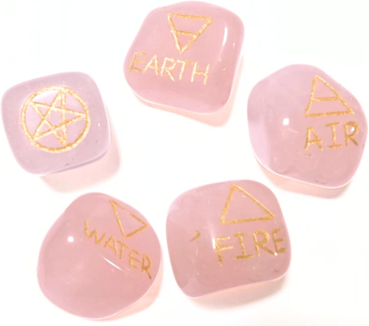New Rose Quartz 5 Element Tumbled Stones Thick Genuine Earth Wiccan Pagan Pouch Gift Air Water Earth Fire Spirit Pentacle Star Spiritual Psychic Metaphysical Worship Altar India Asia Stone Gemstone
