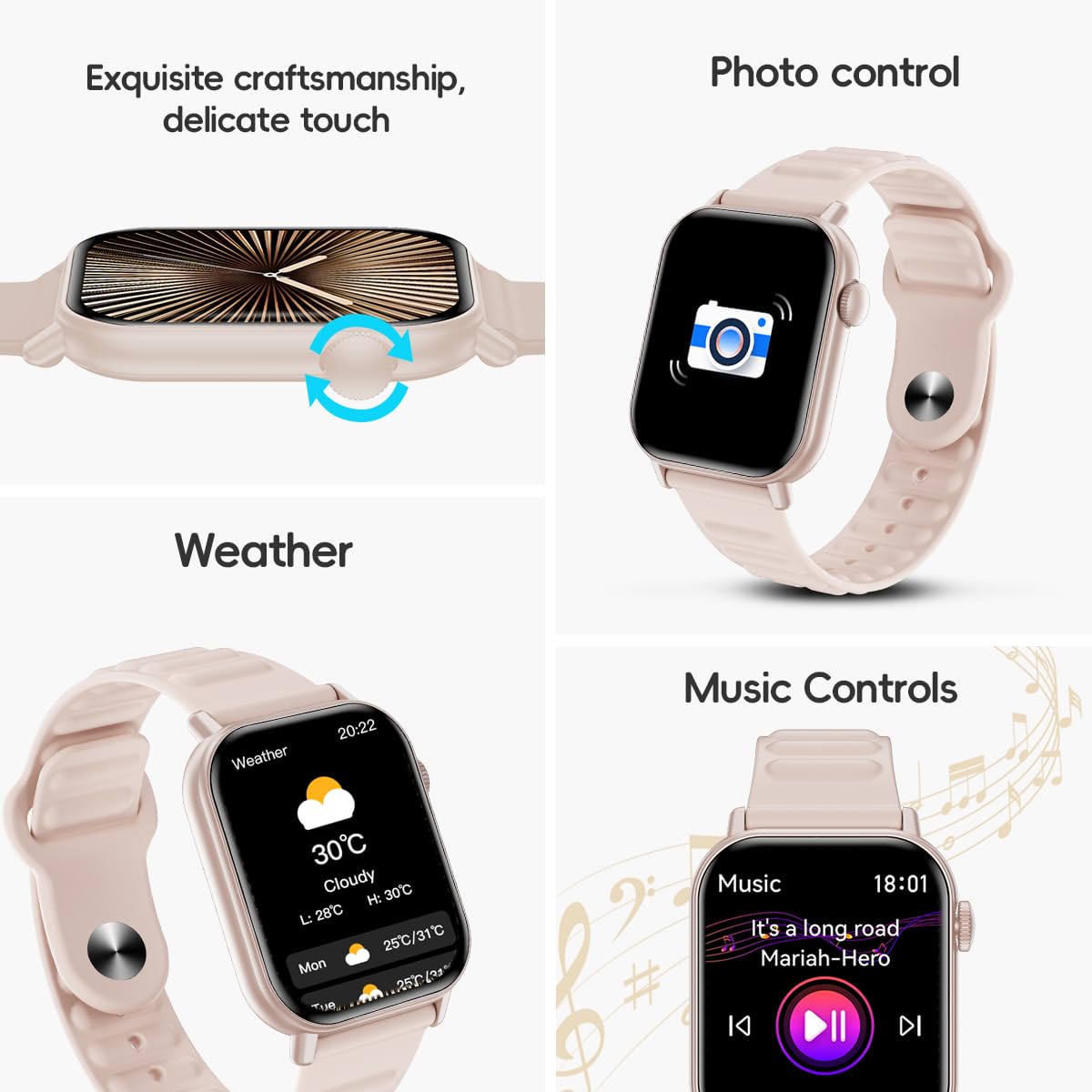QTLLBT Smart Watch Sports Pedometer Fitness Tracker, Bluetooth Call Heart Rate Blood Oxygen Sleep Monitor, 100 Sports Modes Waterproof for iOS Android Men's Women's Smart Watch (Pink)