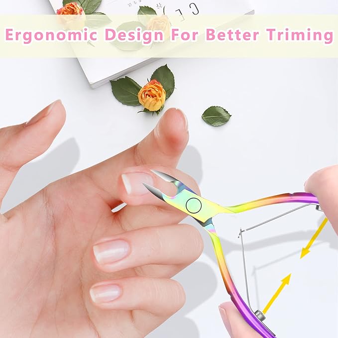 Cuticle Trimmer with Cuticle Pusher and Scissors, Cuticle Remover Professional Durable Pedicure Manicure Tools, Stainless Steel Cuticle Nipper Cutter Clipper for Fingernails and Toenails (Colored)