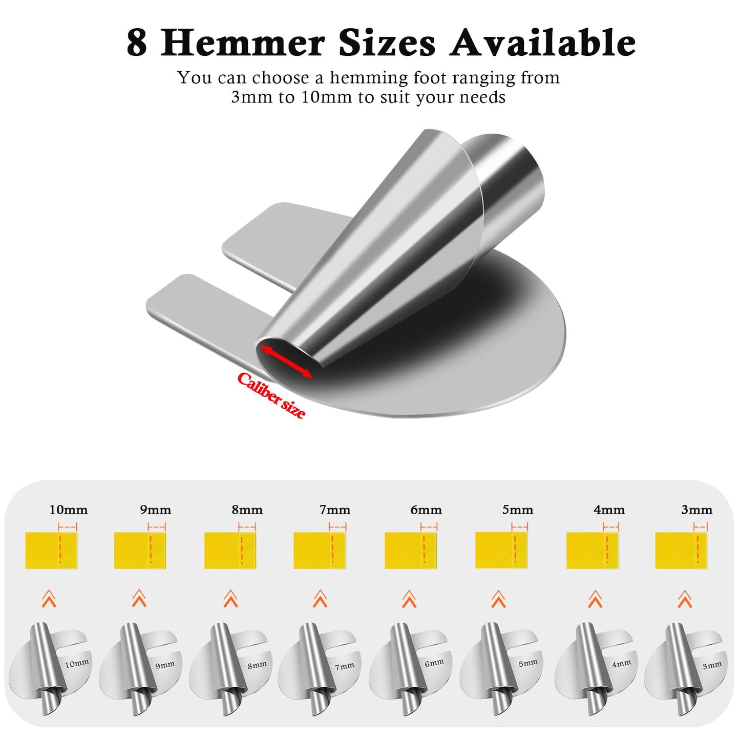 TIGARI Sewing Rolled Hemmer Foot, 8 Sizes Rolled Hem Presser Foot, Wide Rolled Hem Pressure Foot Sewing Machine Feet Hemming Machine Hand Sewing Machine Sewing Accessories