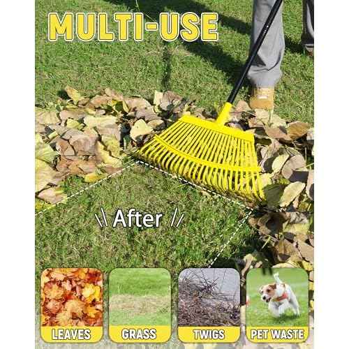 Garden Leaf Rake 2 Pack, 11+25 Tines Metal Leaf Rake with Adjustable Handle, Heavy Duty Lawn Yard Rakes Set for Leaves, Grass, Shrubs, Debris, Pine Needles, Garden Cleanup Tools for Backyard