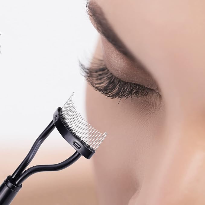 Eyelash Comb MSQ Eyelash Separator Tool Arc Designed Lash Brush Separator With Cover Lash Comb for Eye Makeup Brush Mascara Clump Remover Black (Includes a Mascara Wand)