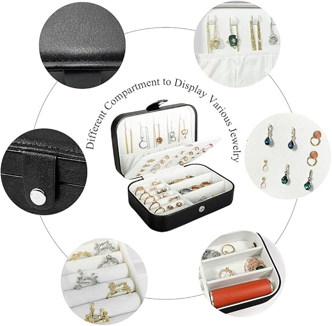 Hatori Travel Jewelry Box, PU Leather Small Jewelry Organizer for Women Girls, Portable Mini Travel Case Display Storage Holder Boxes for Stud Earrings, Rings, Necklaces, Bracelets.