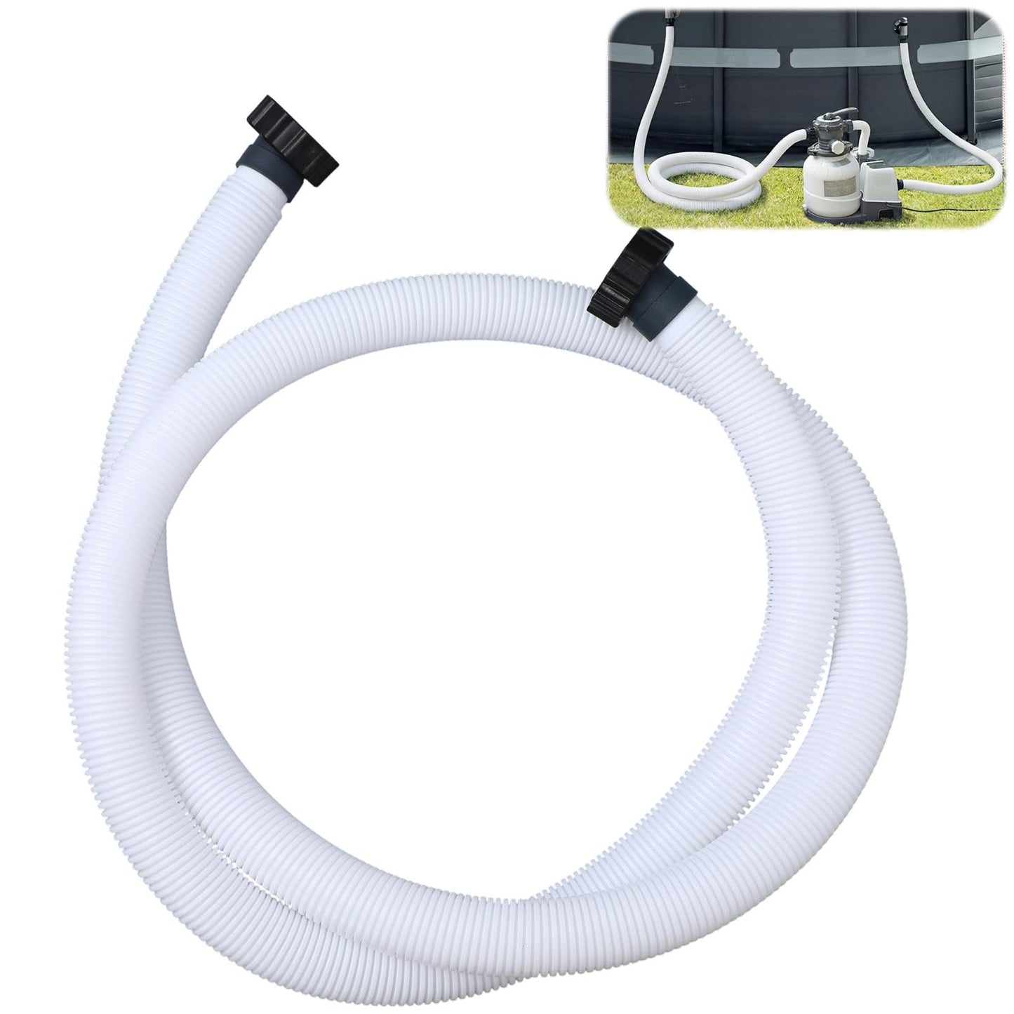 Frienda 10 ft Swimming Pool Replacement Hose - 1.5" Diameter Plastic Above Ground Hose Replacement Accessory for Home, Swimming Pool, Filter Pump, Saltwater Systems(White, Black)