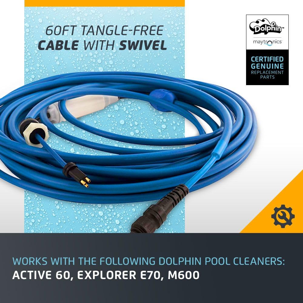 Dolphin Genuine Replacement Part — Durable 60 FT Blue Cable with Swivel for Tangle-Free Operation with Bluetooth/Wi-Fi Models — 9995899-DIY