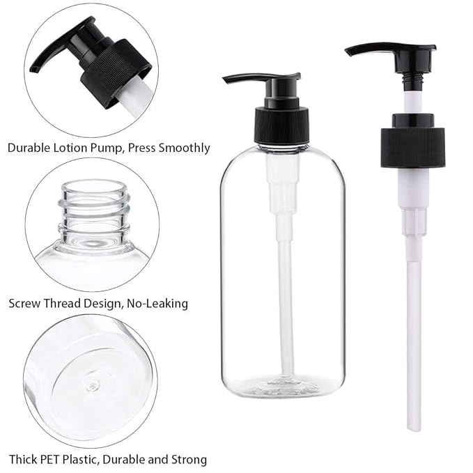 Empty Plastic Pump Bottles Dispenser 4 Pack 16oz/500ml Portable Clear BPA-Free Cylinder Shampoo Lotion Hand Pump Bottle Durable Refillable Containers