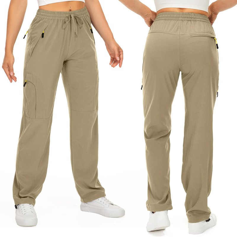Womens Hiking Pants Sun Protection Quick Dry UPF 50 Lightweight Travel Golf Cargo Safari Pants Zipper Pockets,6608,Khaki,Tall XL