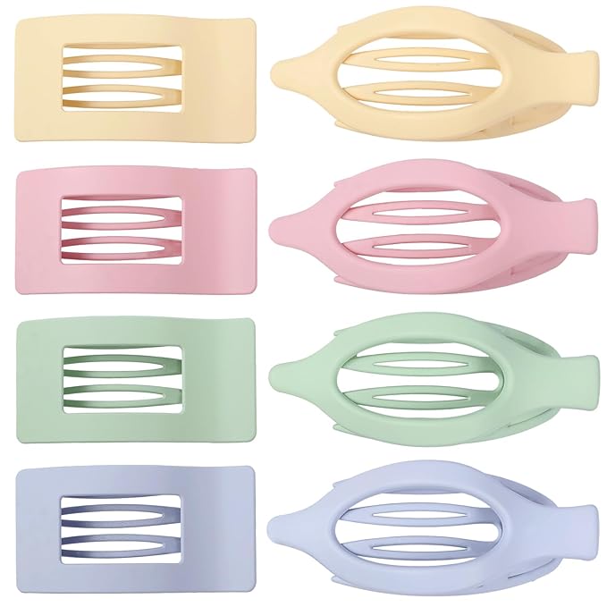 8Pcs French Flat Hair Clips for Women 2 Styles Claw Clips for Girls Matte Flat Hair Claw Clips for Thin and Thick Hair Large Non-slip Strong Hold Hair Accessories for Women (Light Colorful)