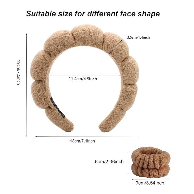 Spa Headbands for Washing Face Soft Puffy Bubble Headbands Wristband for Women Girls Makeup Skin Care Facial Beauty Shower Towel Hairband