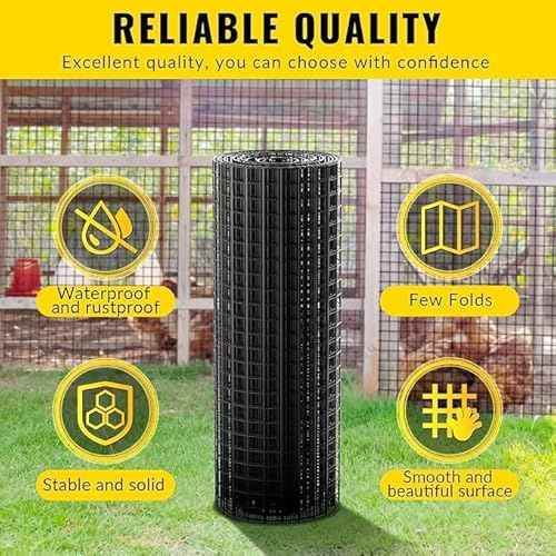 Hardware Cloth PVC Coated Wire Mesh 48'' x 50' 1/2inch Mesh Black Vinyl Coated Fence Chicken Wire Fencing 19 Gauge Chain Link Fence for Chicken Coop, Animal Control,Gutter Guard, and Home Improvement