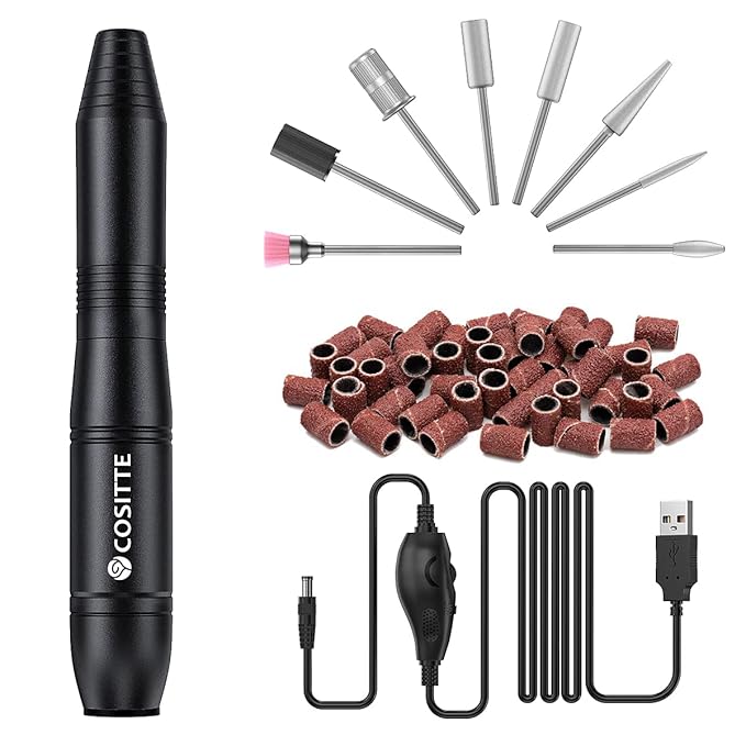 Electric Nail Drill, USB Electric Nail Drill Machine for Acrylic Nails, Portable Electrical Nail File Polishing Tool Manicure Pedicure Efile Nail Supplies for Home and Salon Use Black