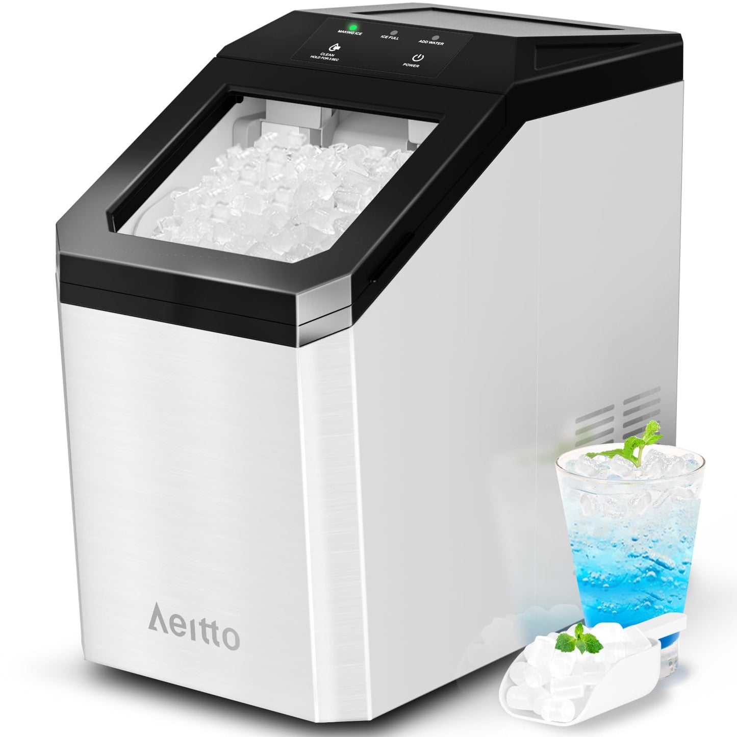 Ice Makers Countertop, Ice Machine with Self-Cleaning,Perfect for Home Kitchen,White