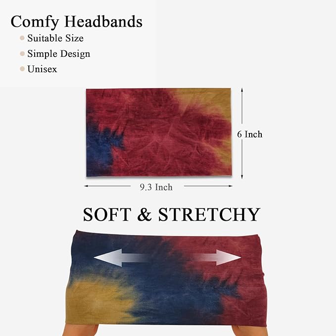 Sefiinh Wide Headbands For Women Stretch Headband Boho Head Bands Women's Hair Band Turban Workout Hairband Accessories Tie Dye 6 Pack