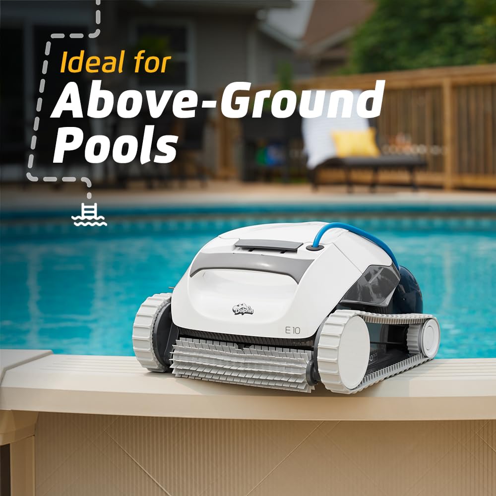 Dolphin (2026 Model) E10 Automatic Robotic Pool Vacuum Cleaner, Active Scrubber Brush, Top Load Filters Access, Ideal for Above-Ground Pools up to 30 FT in Length