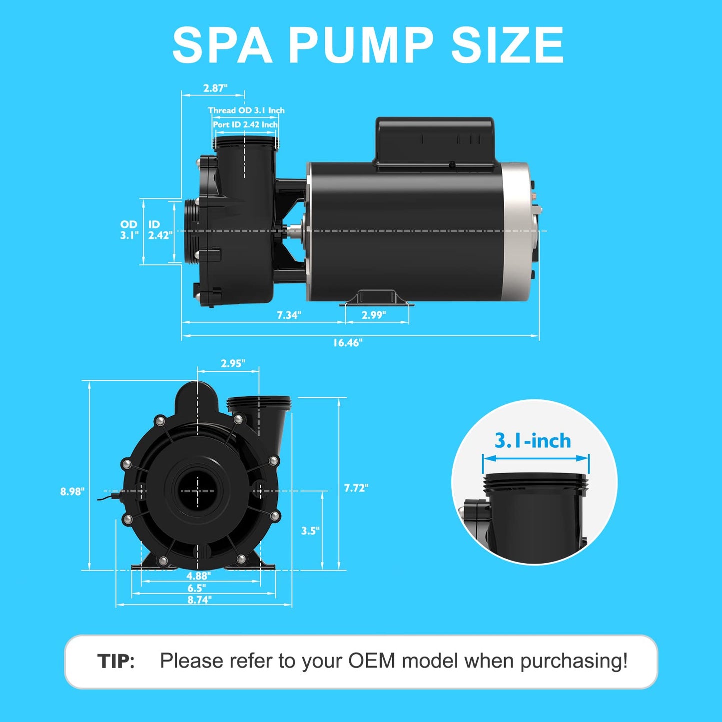 LINGXIAO SPA Pump, 4HP Hot Tub Pump - 2 Speed LX SPA Pumps Motor 220-240V, 2" Port, 56 Frame (Model: 56WUA400-II)