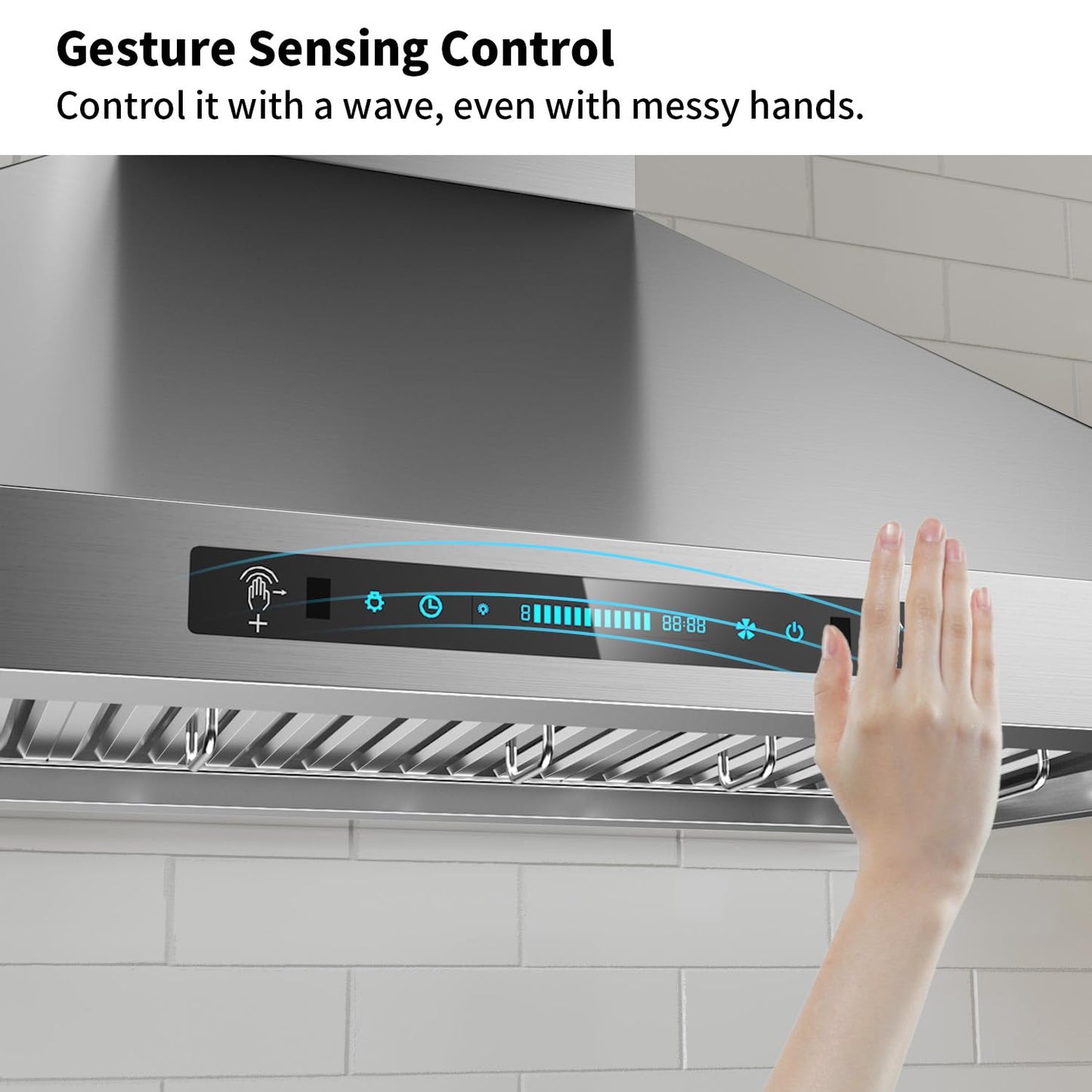 IKTCH Wall Mounted Range Hood 30 inch, 900 CFM Ducted/Ductless Stainless Steel Range Hood with Gesture Sensing & Touch Control IKP02R-30