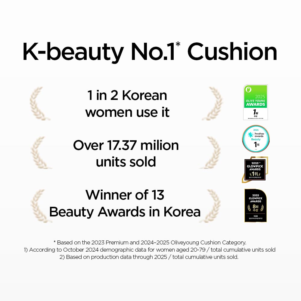 JUNG SAEM MOOL Essential Skin Nuder Cushion | Natural Finish, Buildable Coverage Cushion Foundation by Korean Makeup Artist (Mini, 0.17 Fl Oz), 21W Medium