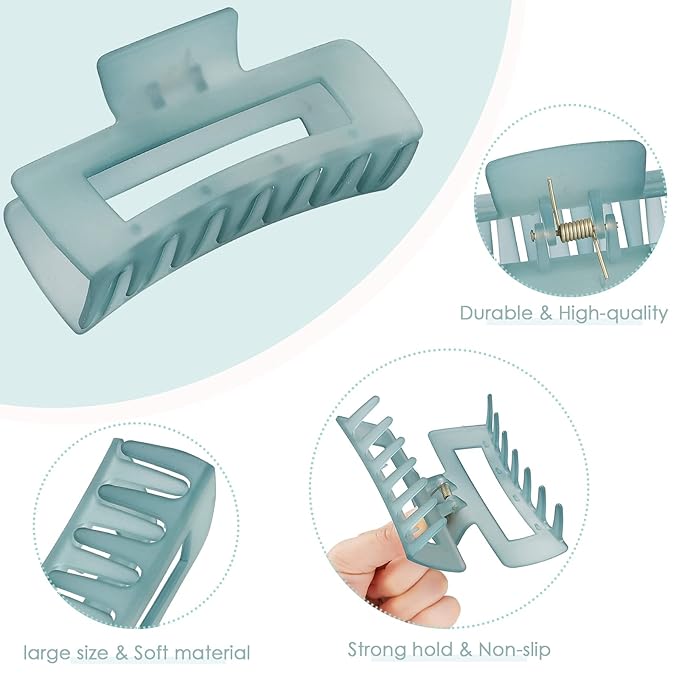 4.1 Inch Large Acrylic Banana Jaw Hair Clips - 8 Pcs Nonslip Rectangle Clips for Thick Hair, Hair Accessories for Women and Girls (Matte Color)
