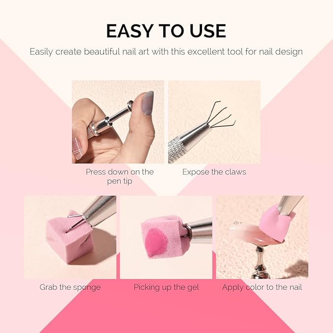 MelodySusie Soft Nail Sponges for Ombre, Nail Art Sponges With Grabbing Pen, Blooming Nails, Gradient Nail, Manicure Nail Art Tools, Professional Accessories Supplies for Home and Salon Use