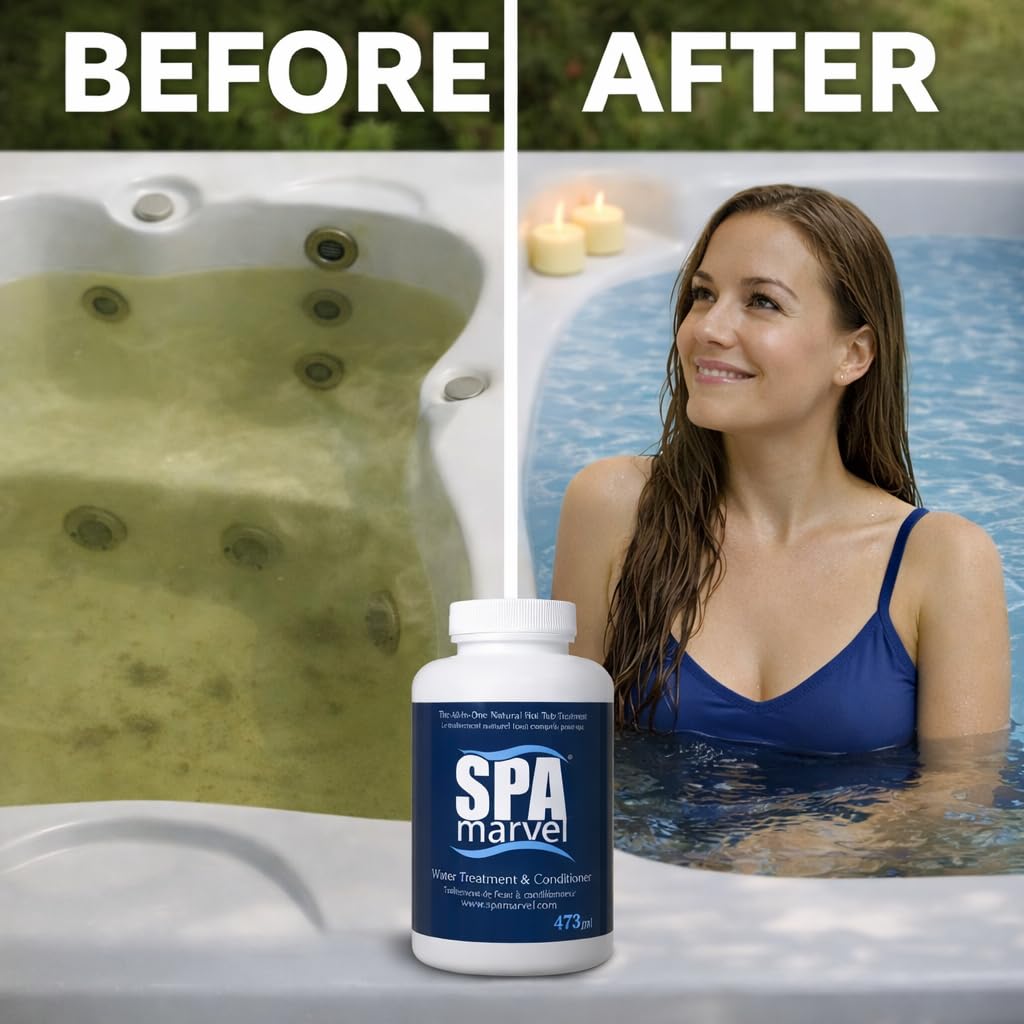 Spa Marvel Water Treatment & Conditioner – Enzyme-Based Hot Tub Water Care – Improves Water Quality, Comfort & Odor – Helps Reduce Chemicals – 16 fl oz – Lasts 30 Days – Includes 2 Sponges