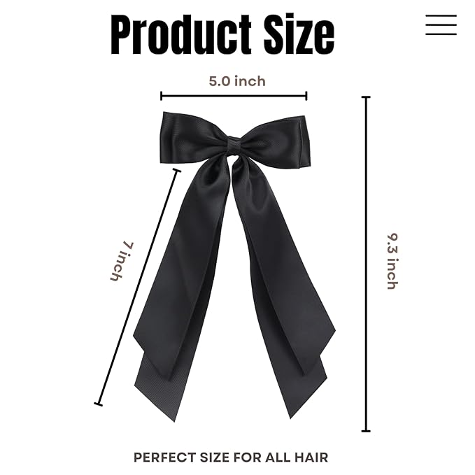 LuSeren 2 PCS Double Layer Hair Bows Black White Hair Ribbon Clips Ponytail Holder Accessories for Women Girls Toddlers Teens Kids