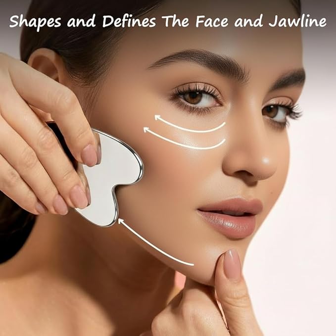 Gua Sha Facial Tools Capable of Facial Sculpting & Depuffing,Cooling Stainless Steel Metal Gua Sha Lymphatic Drainage Massager for Daily Skin Care Beauty Routine