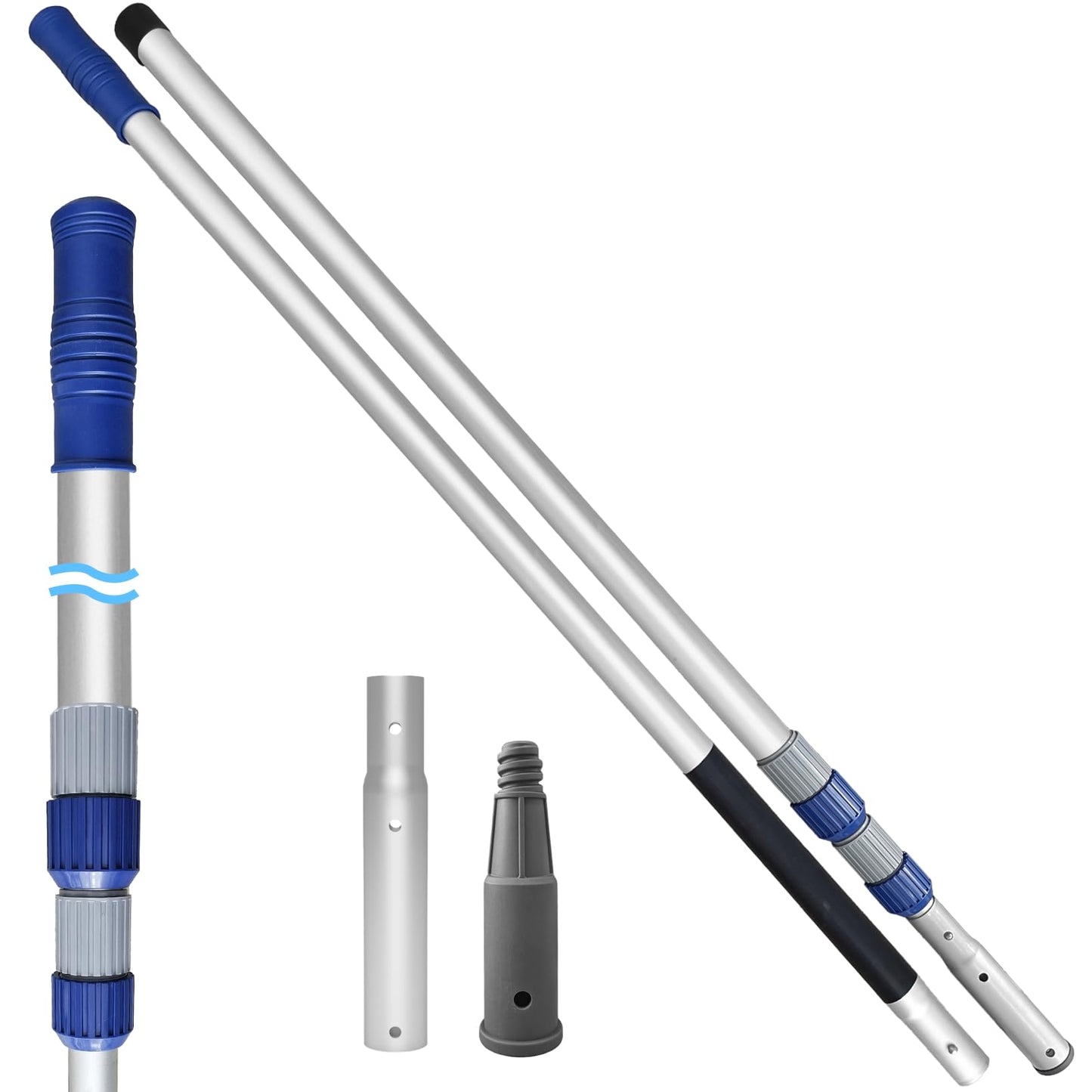 Poolvio 12FT Pool Pole, 2-Piece Telescopic Swimming Pool Cleaning Pole with Universal Threaded Tips, 2-in-1 Design for Skimmer Nets, Vacuum Heads, Brushes & Household Cleaning Tools