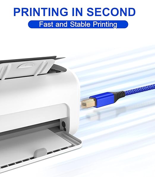 sweguard Printer Cable 10ft, USB 2.0 Printer Cable USB-A to USB-B Cable, High Speed Nylon Braided Scanner Printer Cord for HP Canon Dell Epson Brother Lexmark Xerox Samsung Piano DAC & More - Blue
