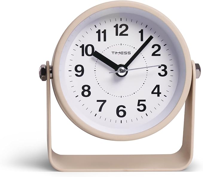TIMESS Analog Alarm Clock, Silent Non-Ticking Quartz Movement, Battery-Operated with Snooze & On-Demand Light, Easy to Set Gentle Wake Bedside Desk Clock, Ideal for Home, Travel, Office (Yellow)