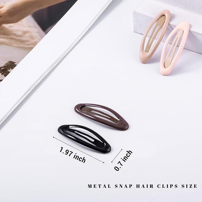 20PCS Oval Metal Snap Clips for Women No Slip Small Barrettes for Thin Fine Hair,Black Brown Beige