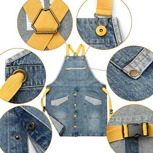 Jeanerlor Denim Tool Apron for Women and Men Cross Straps Adjustable