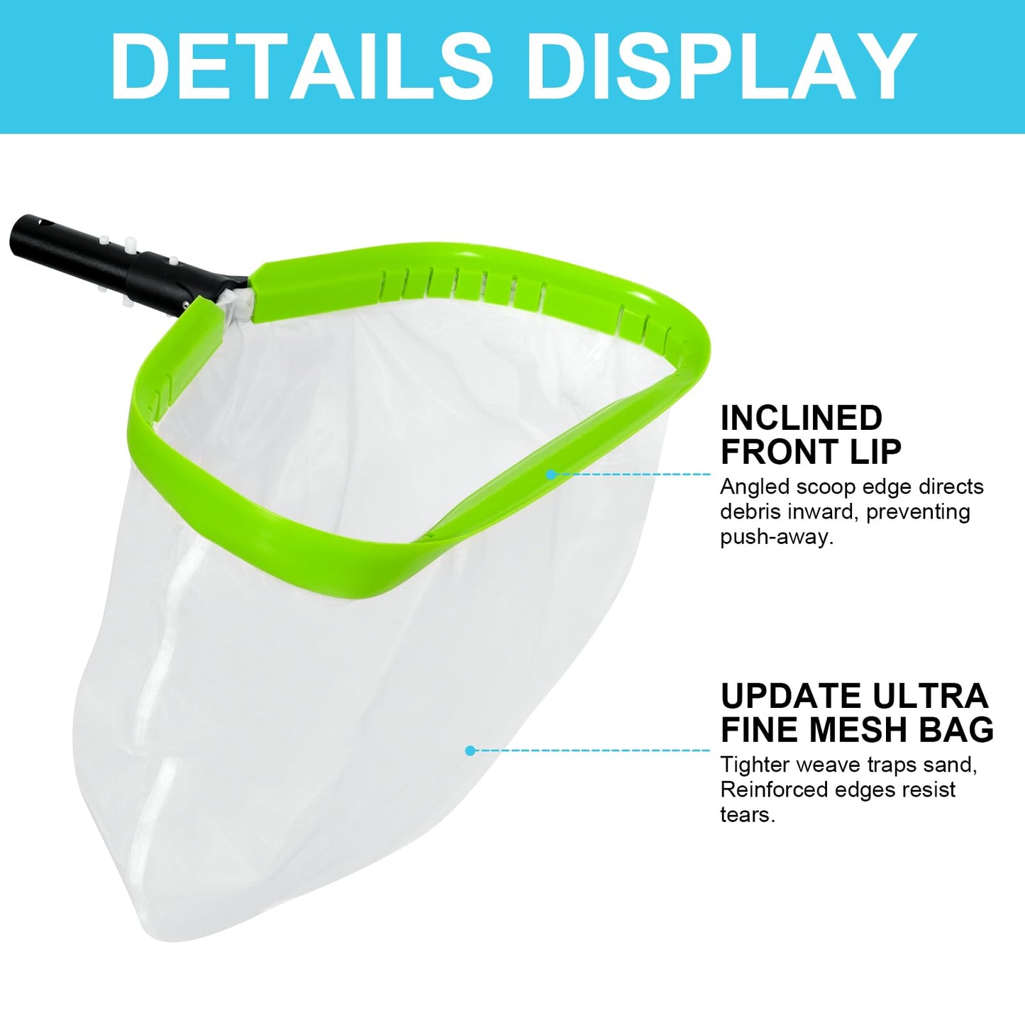 Pool Net,Professional Ultra Fine Mesh Pool Leaf Skimmer Nets for Silt, Sand,Pollen Debris Cleaning with Super Extra Fine Nylon Deep Bag,Heavy Duty Aluminum Frame & Handle Rake(Pole Not Included)